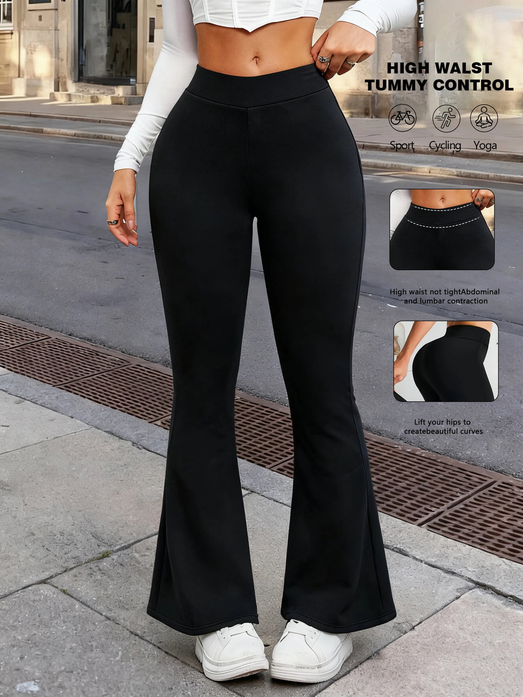 High-Waist Flared Leggings for Women – Stretchy Butt-Lifting Bell-Bottom Yoga Pants, Leg-Lengthening Design for Workout, Casual & Everyday Wear