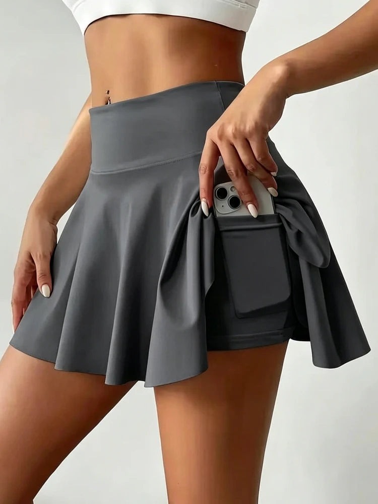 Women's High Waist Quick Dry Fitness Tennis Skirt with Pockets