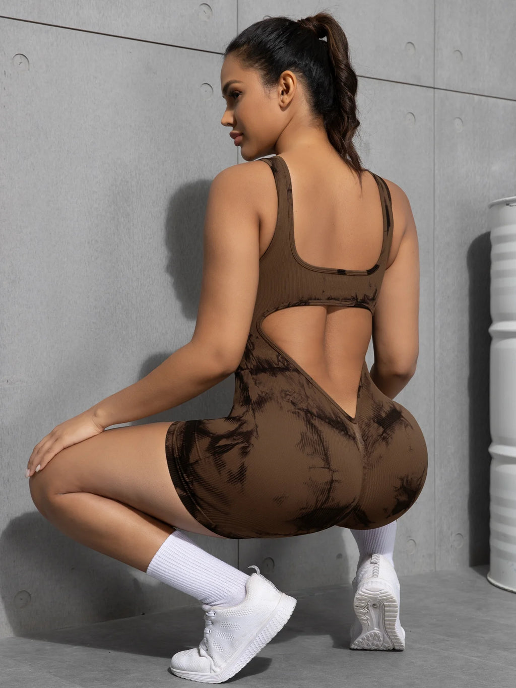 Women’s Seamless Backless Jumpsuit – Sleeveless U-Neck Stretch Bodysuit with Tummy Control for Workout, Yoga & Everyday Wear