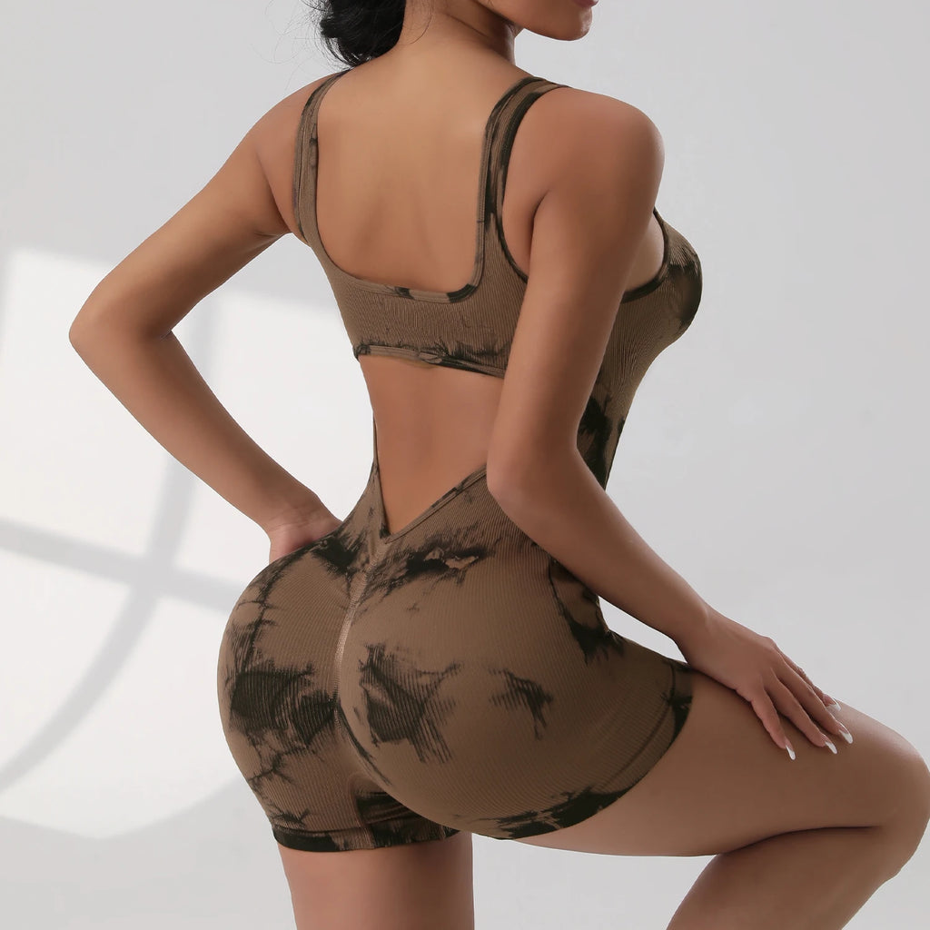 Women’s Seamless Backless Jumpsuit – Sleeveless U-Neck Stretch Bodysuit with Tummy Control for Workout, Yoga & Everyday Wear