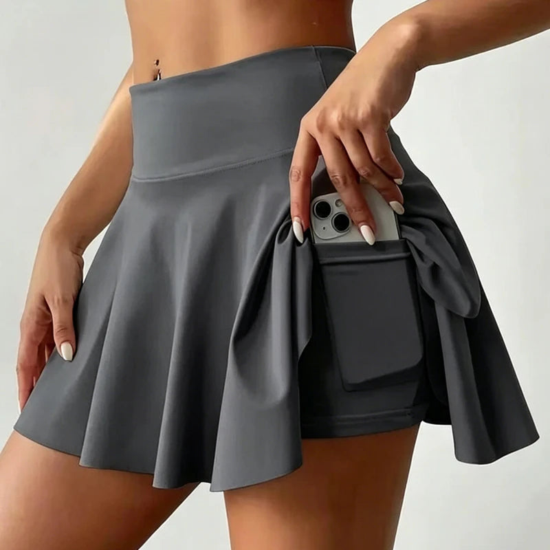Women's High Waist Quick Dry Fitness Tennis Skirt with Pockets