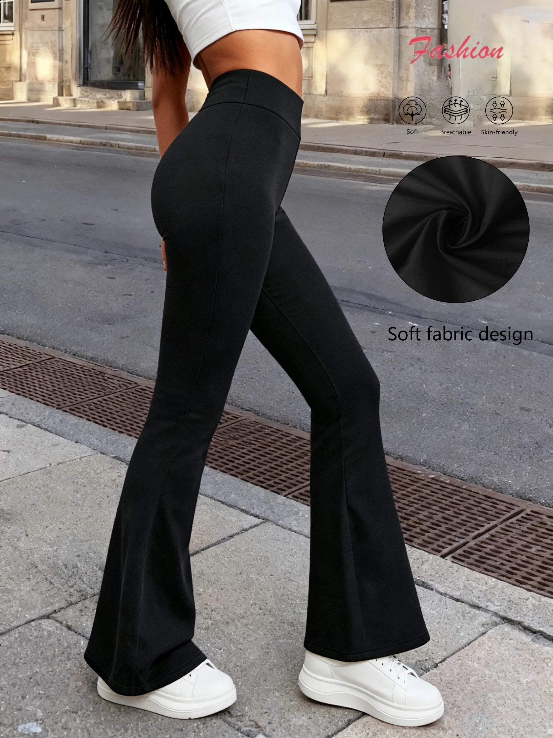 High-Waist Flared Leggings for Women – Stretchy Butt-Lifting Bell-Bottom Yoga Pants, Leg-Lengthening Design for Workout, Casual & Everyday Wear