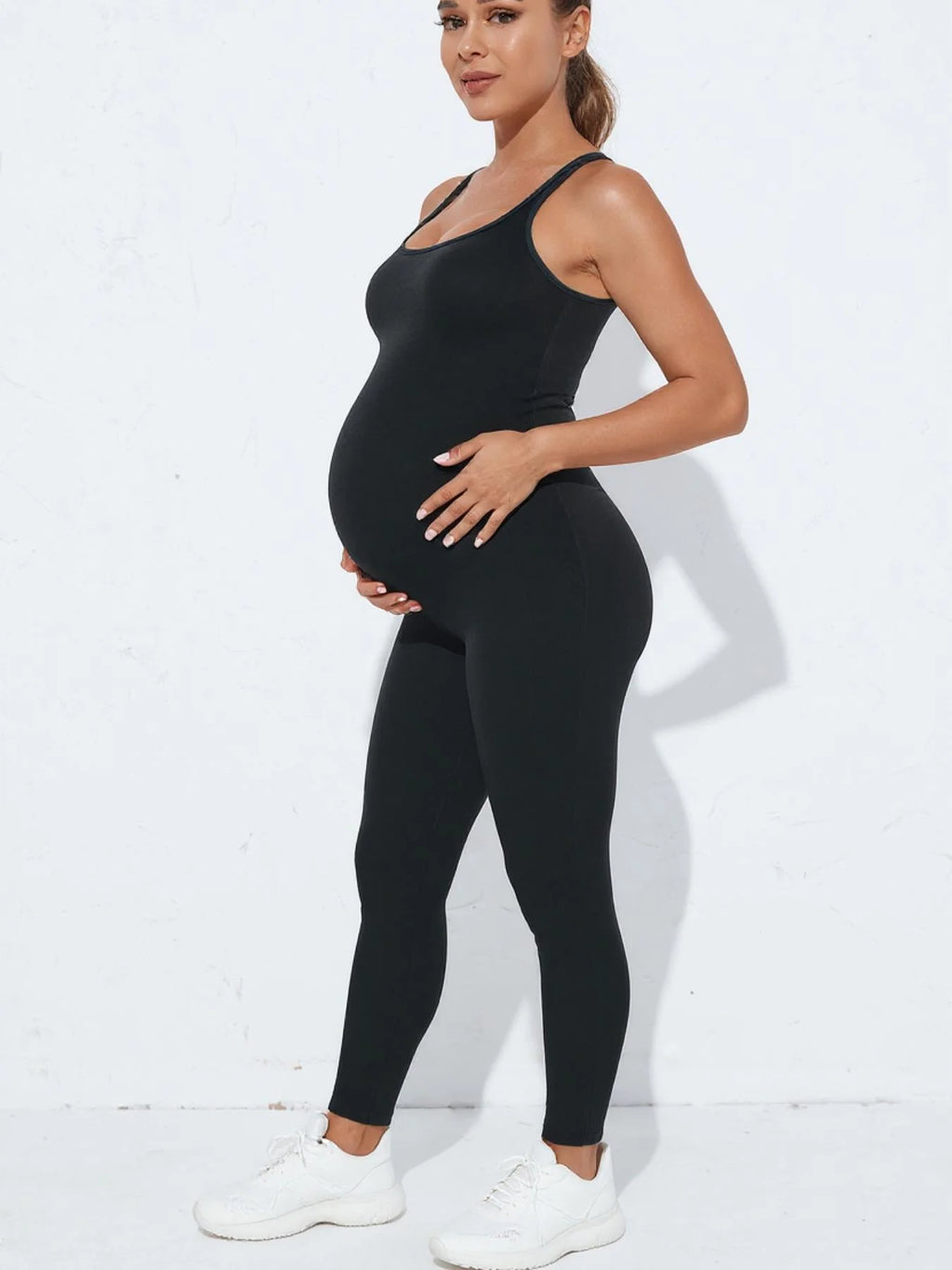 Women’s Sleeveless Maternity Bodysuit – High-Stretch Pregnancy Yoga Jumpsuit with Supportive Shapewear for Fitness, Workout & Everyday Wear